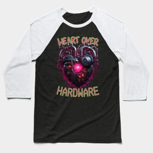 Heart Over Hardware, Neon Retrofuturistic Cyberpunk Heart Baseball T-Shirt